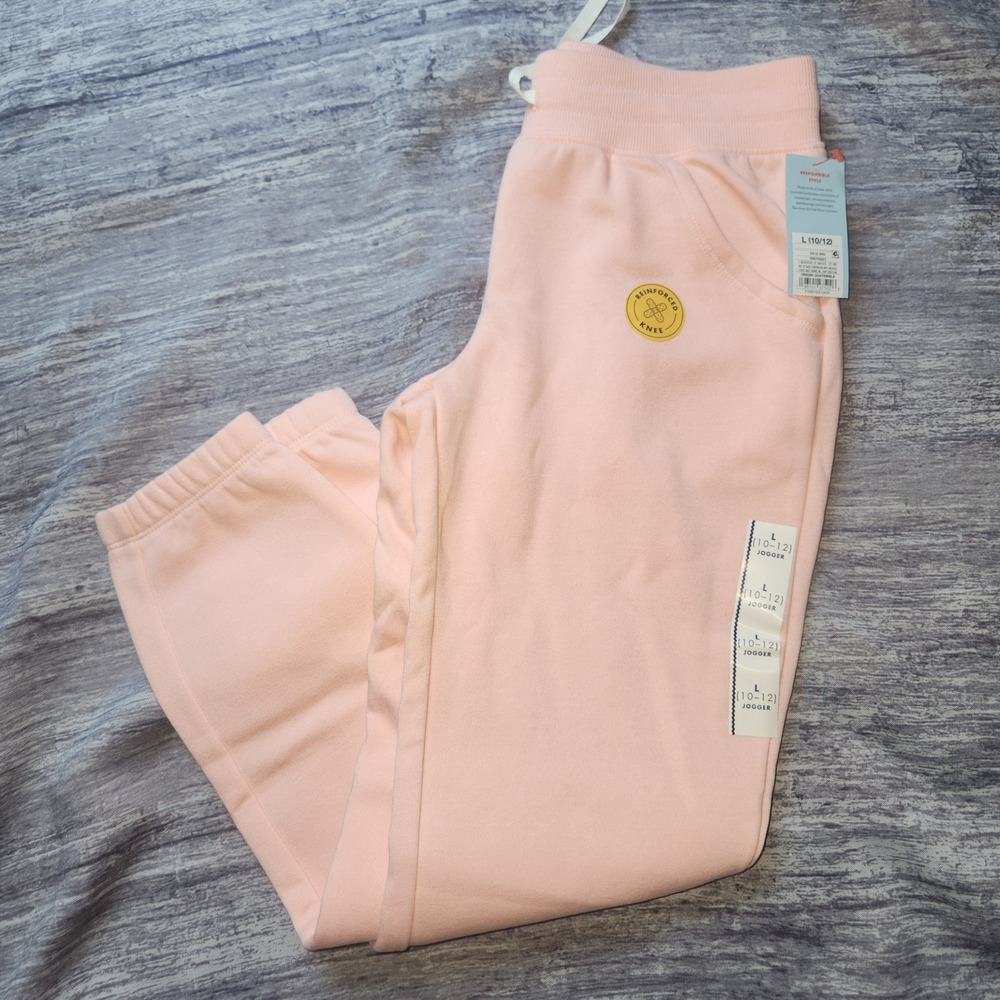 Cat & Jack Girls Joggers Sweatpants Reinforced Knee Pink Comfy‎ Size L